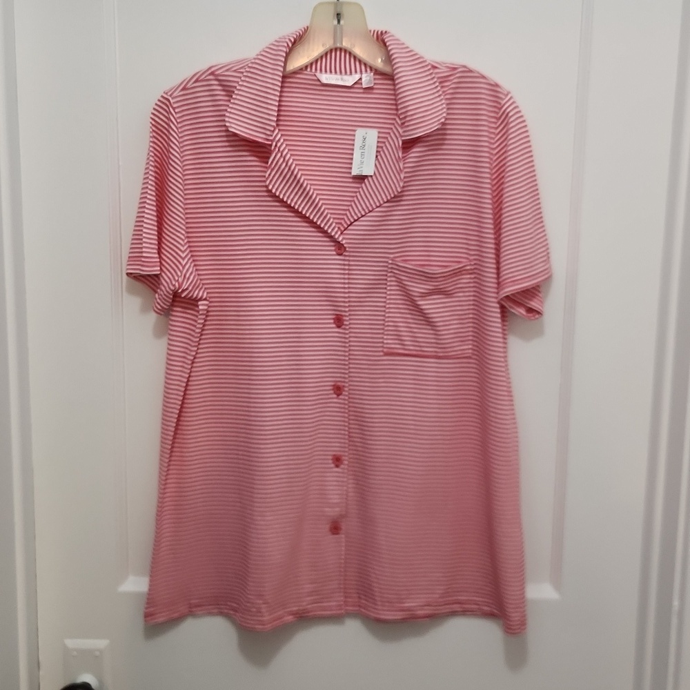 NWT La Vie en Rose Short Sleeve Striped Women's Two Piece Pajama Set Size Medium - Picture 2 of 11